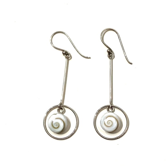 Sterling Silver 925 Dainty Shell Drop Earrings - Picture 2 of 6